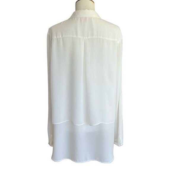 Catherine Malandrino Ivory Collared Long Sleeve Button Up Blouse Women's Sz L - Picture 5 of 11